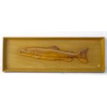 Fishing Sculpture: Wharton Lang (1925) Bavarian - English, Carved wooden Sculpture, 'Salmon',