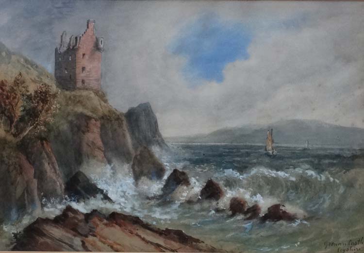 Indistinctly Signed XIX Scottish School, Watercolour , pencil and gouache, ' Grenan Castle , - Image 3 of 5