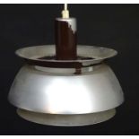 Vintage Retro: A Danish designed pendant light / lamp with brown and aluminium livery,