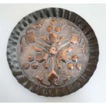 Arts & Crafts : An embossed copper Manner of Keswick School? charger 13 1/2" diameter