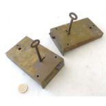 A pair of 19thC brass door locks with keys 6" long x 3 1/2" high CONDITION: Please