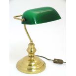 Electric Brass Bankers lamp : a green glass and brass electric desk lamp with low voltage bulb,