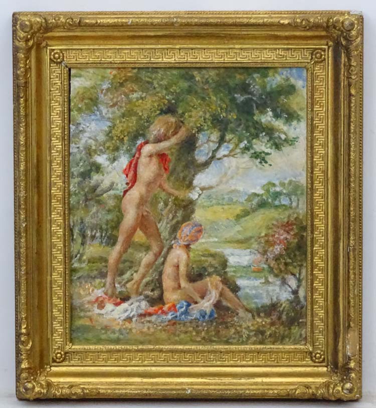 Follower of Henry Scott Tuke, c1930, Oil on board, Naked figures by a river ,