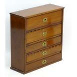 A late 19thC / early 20thC mahogany small set of five drawers / specimen cabinet with campaign