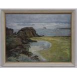 J Kerr, mid XX Cornish School, Oil on board, Coastal scene, Signed lower right,