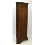 An 18/19thC oak Corner Cupboard with two sectional panelled door opening to reveal 4 shelves within.