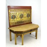 A 19thC Gothic console table / serving table, with carved arcading formed between the legs,