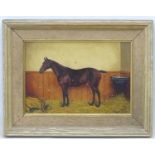 A Thompson mid XX, Oil on panel, Race horse called "San Joy" in a stable with monogrammed blanket,