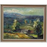 N Bertins mid XX, Oil pallet knife on board, North country vista,