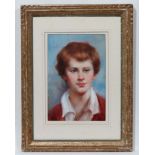 Amelia Earhart XX, Oil on board, Portrait of a young boy, Ascribed verso, 9 5/8 x 6 3/8 .