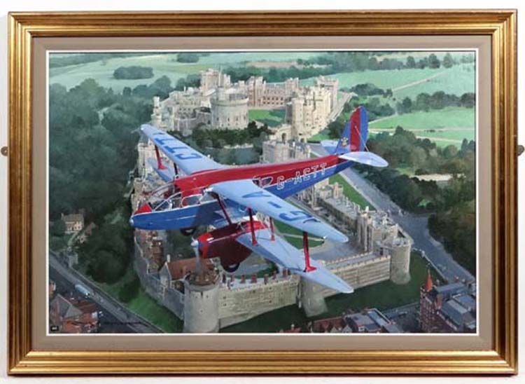 Roger H Middlebrook GAvA XX, Acrylic on board, 'Regal Elegance DH Rapide / Royal Flight',