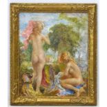 Follower of Henry Scott Tuke early - Mid XX, Oil on board, Two naked figures in the country.