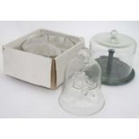 Items of glassware comprising a cheese dome on marble base,