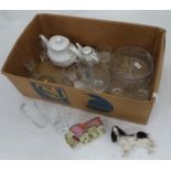 A box of miscellaneous to include Royal Doulton Teapot, pastille burner,