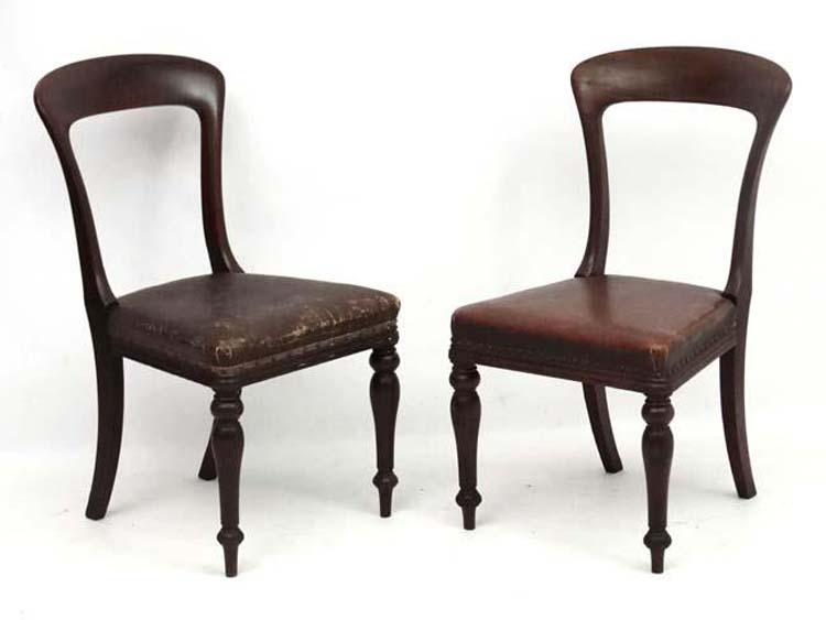 A pair of 19thC mahogany Scottish chairs bearing labels for Jennings of Edinburgh 35 1/2" high