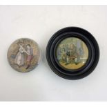 Two 19th C Prattware pot lids including a 'Dr Johnson' framed pot lid together with 'If ever I