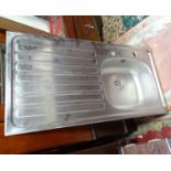 Metal single drainer sink unit size 37" x 19" CONDITION: Please Note - we do not