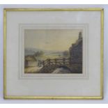 Indistinctly Signed XIX English School, Watercolour, Figure crossing a bridge to water mill,