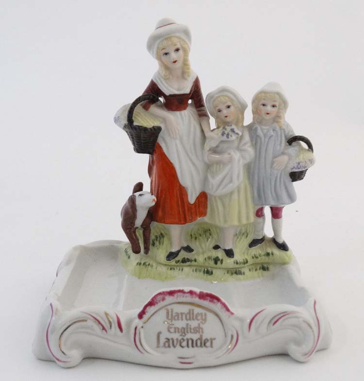 A late 20thC ' Yardley English Lavender ' advertising ceramic soap dish 6 1/2" wide x 6 1/2" high