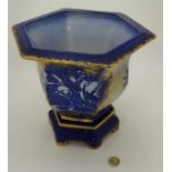 A 21stC Flo blue and gilt hexagonal planter on stand CONDITION: Please Note - we do