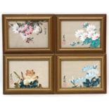 Oriental watercolour and gouache on silk x 4, Flower sprigs on silk, Each signed and seal stamped,