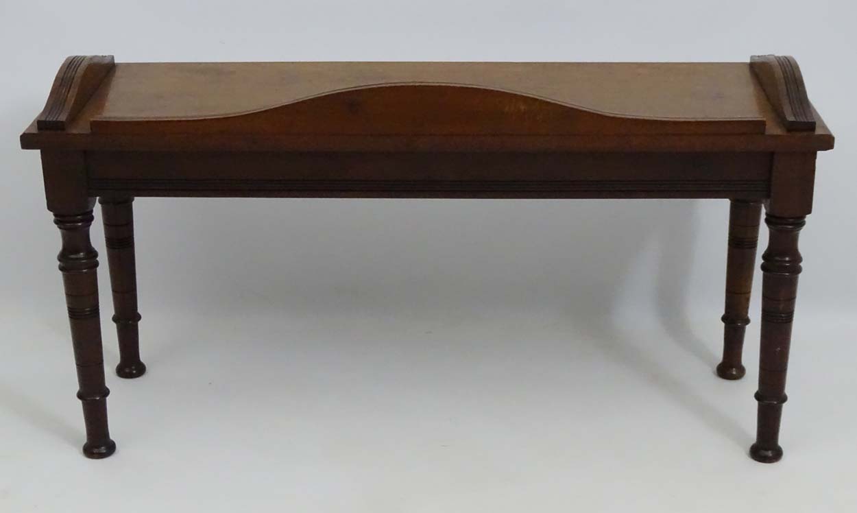 A late 19thC mahogany duet stool / hall seat with shaped upstand, - Image 2 of 5