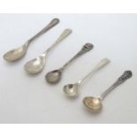 5 various silver salt / mustard spoons including Birmingham 1966 maker Elkington & Co Ltd.