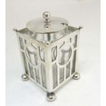 Art Nouveau : A Martin Hall & Co glass and silver plate squared preserve pot with design after