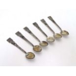 6 various Chilean souvenir spoons set with turquoise cabochon and titled with various locations