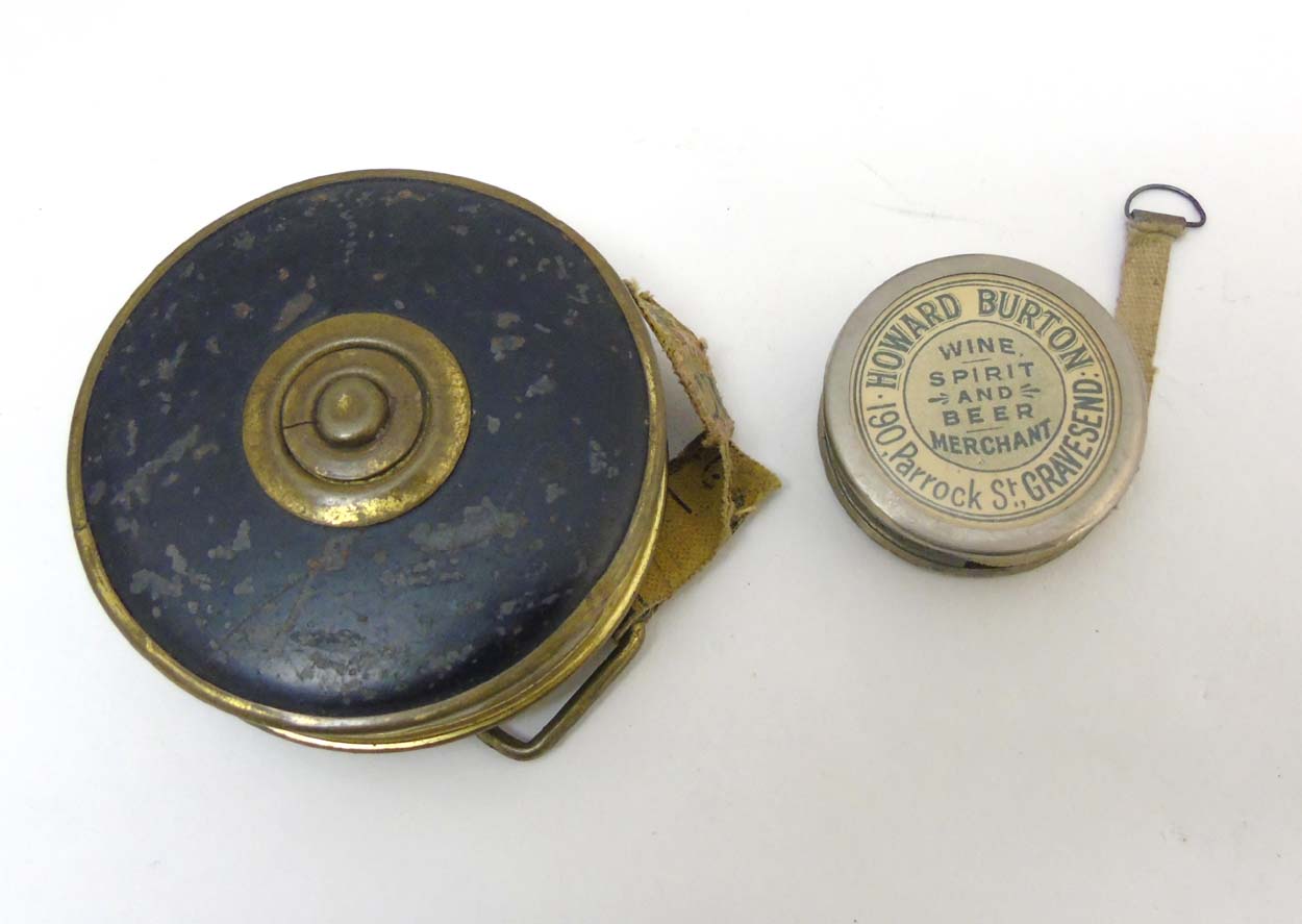E C Simmons : ' Blue Brand ' brass tape measure together with an advertising sewing tape measure - Image 5 of 5