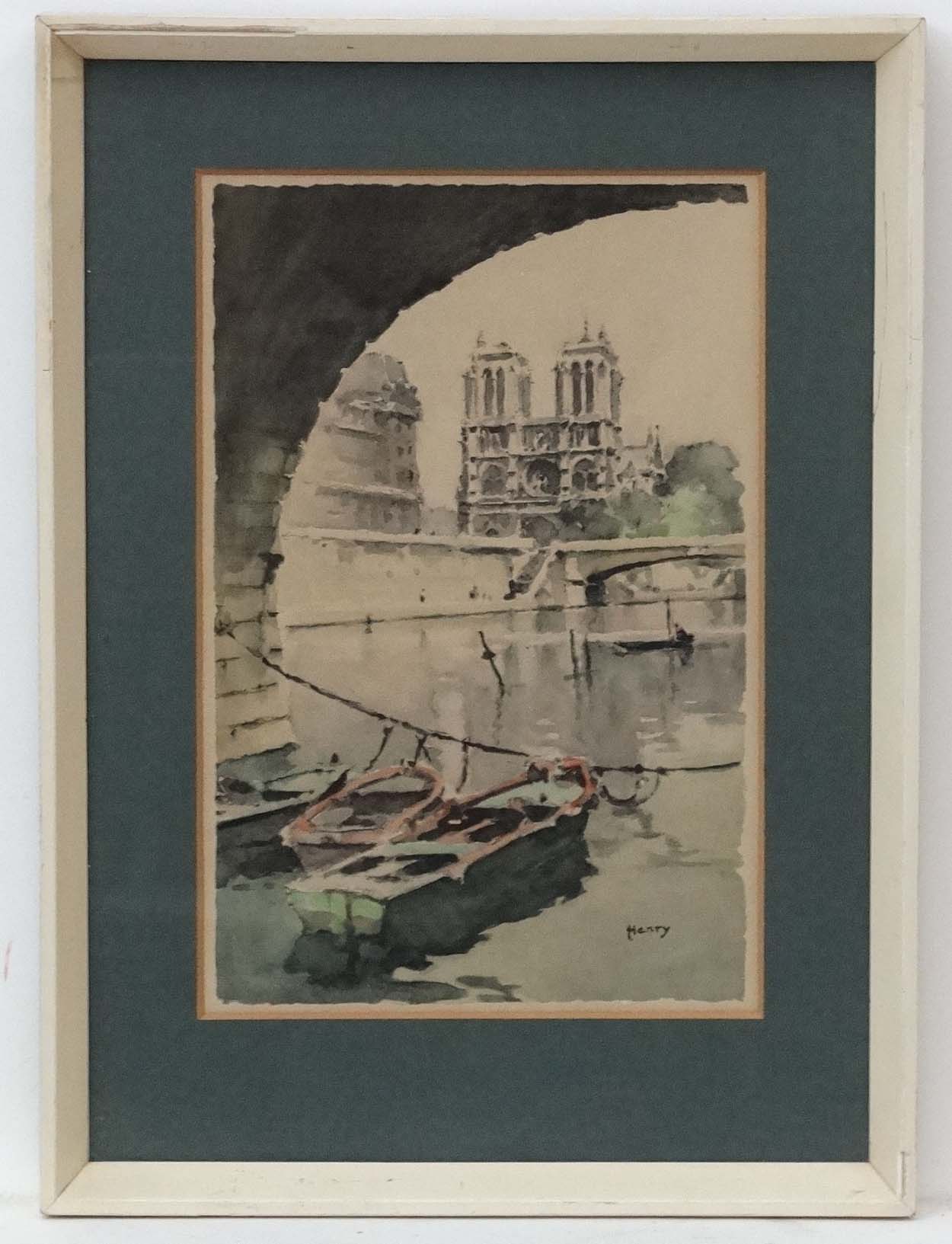 L Henry XX French, Watercolour , a pair, The Seine , Paris and Notre Dame from the Seine, - Image 8 of 9