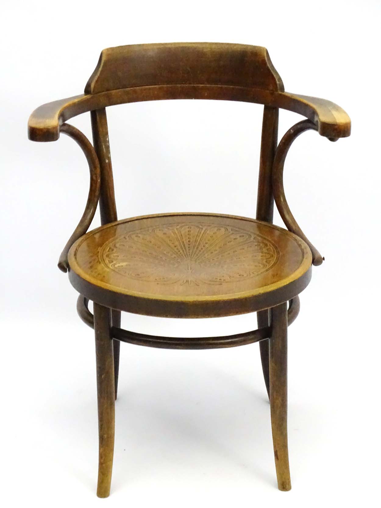 An early 20thC beech bentwood bistro armchair, - Image 4 of 5