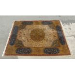 Carpet / Rug : A fine carpet with central 16 lobed medallion having green , light and dark blue ,