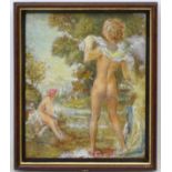 Follower of Henry Scott Tuke early - Mid XX, Oil on board. Two naked boys by a river.