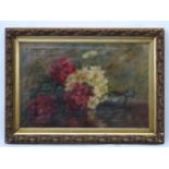 Manner of Henri Fantin La Tour XIX-XX, Oil on canvas, Still life of summer blooms in a bowl,