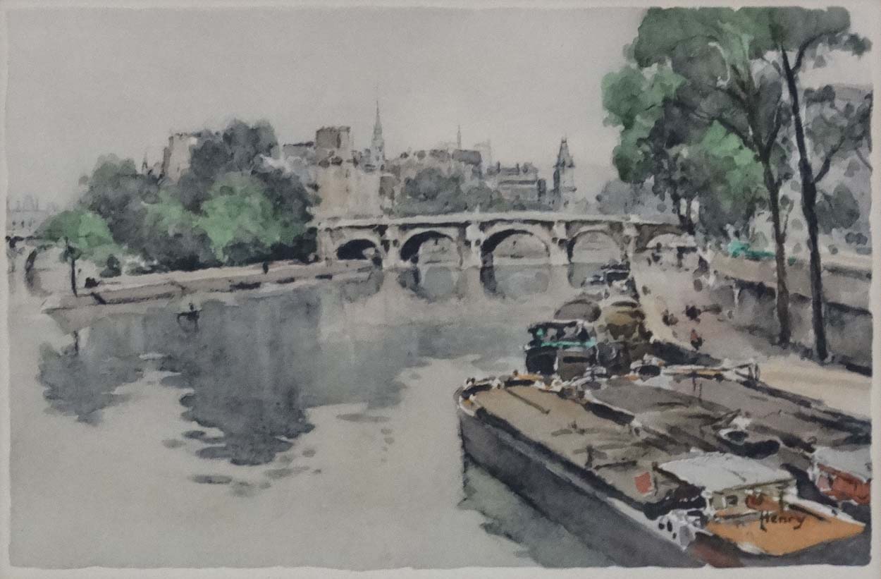 L Henry XX French, Watercolour , a pair, The Seine , Paris and Notre Dame from the Seine, - Image 6 of 9