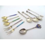 Assorted silver and white spoons / forks to include 3 Norwegian silver gilt teaspoons with