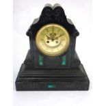 Mantel clock : a 19thC Slate cased mantel clock inlaid with malachite,