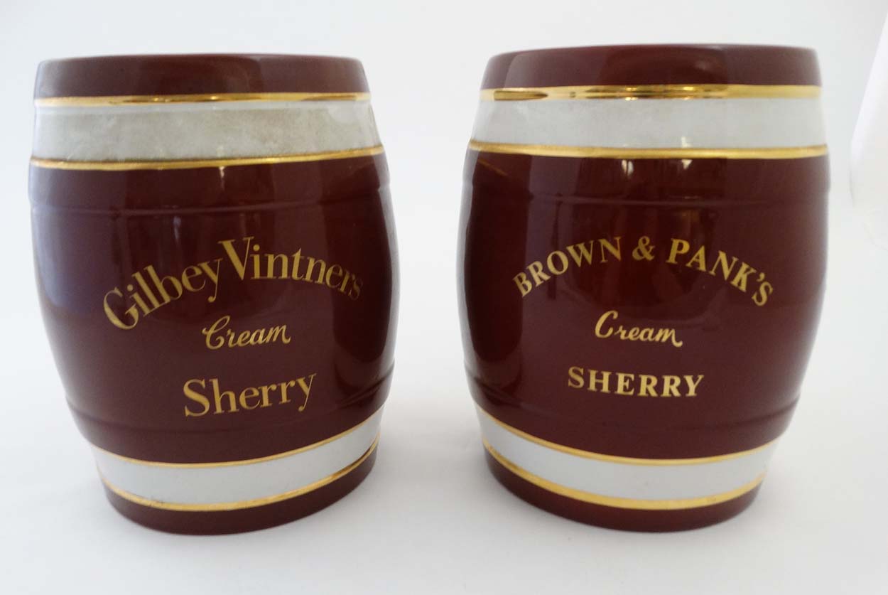 Kitchenalia : 2 old burgundy , white and gilt line decorated Sherry Barrels, - Image 4 of 7