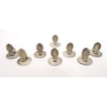 A set of 6 silver plate table place card settings / table card / menu holders with shell decoration