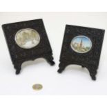 C 1900 Indian miniatures, A pair of watercolours on Ivory with ornate carved hardwood easel frames,
