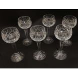 Crystal Drinking Glasses - a set of 6 hand made Cut Lead Crystal Hock / Wine glasses all bearing