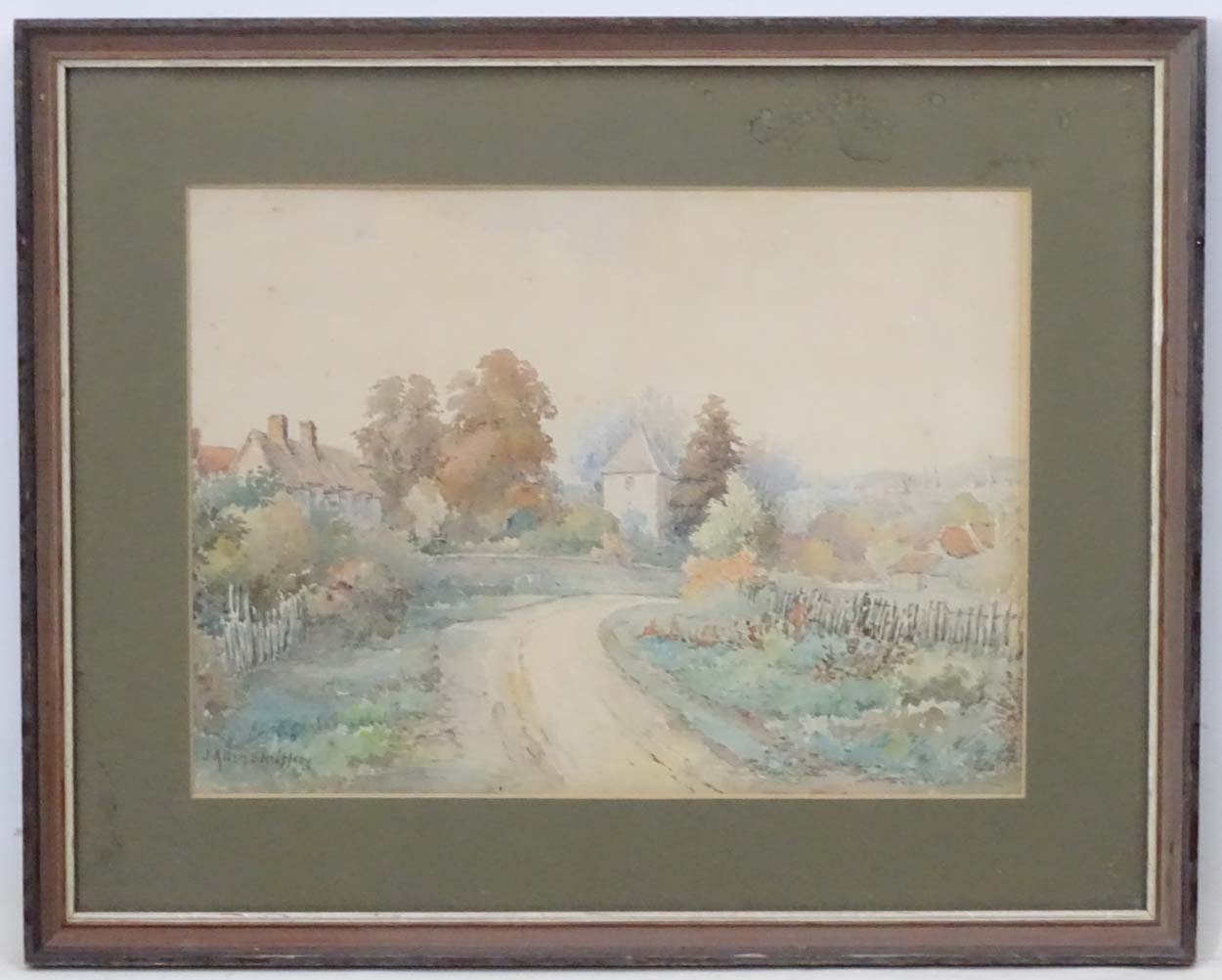 J Allan Shuffrey (1859-1939), Watercolour, A Cotswold village, Signed lower left.