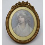 Cabinet oval / large Miniature, 19 th C Watercolour on ivory, Oval portrait,