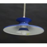 Vintage Retro :A Danish designed Rise and Fall Pendant light / Lamp , with blue outer livery ,