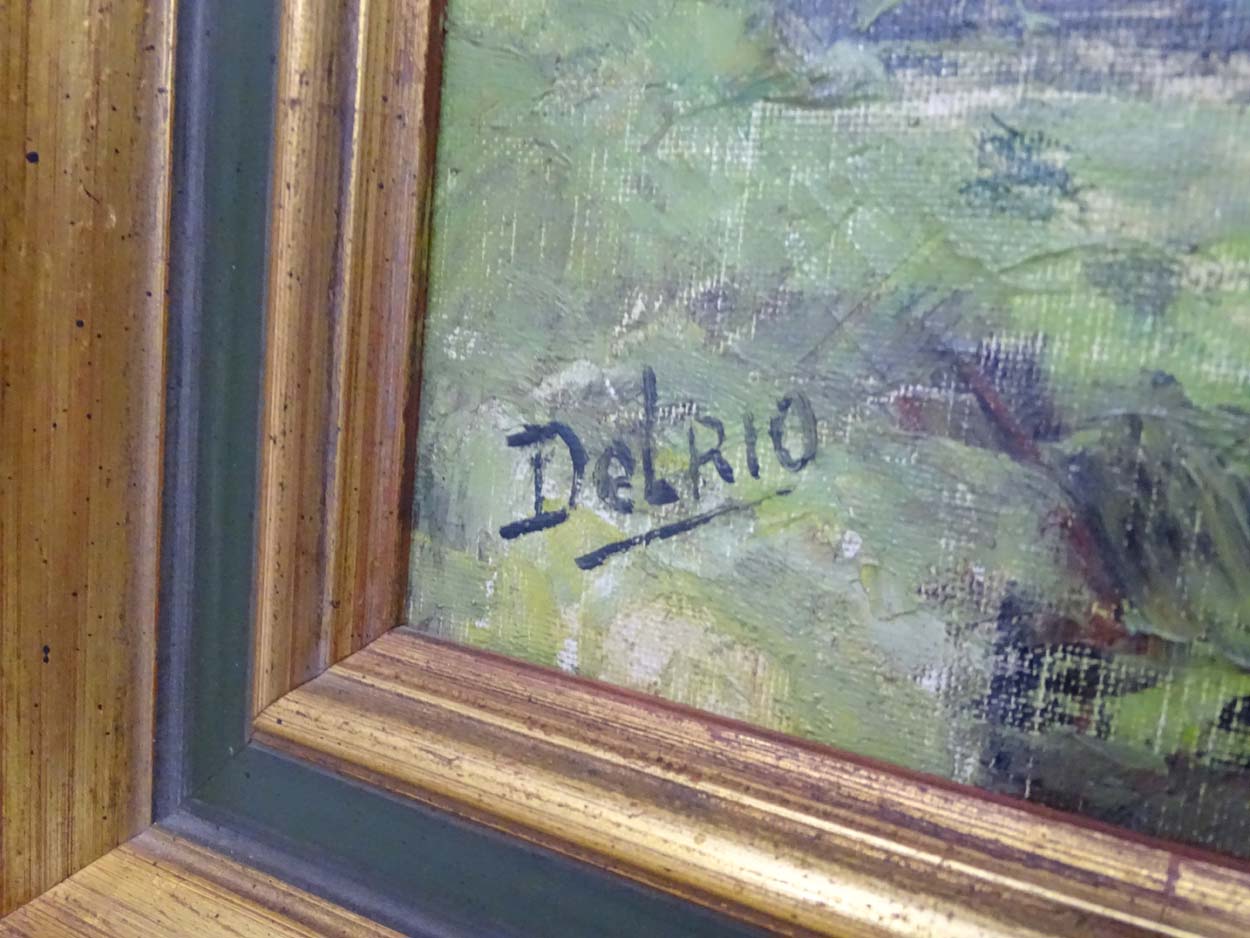 Delrio XX, Oil on canvas, River meadow with Poplar trees, Signed lower left. - Image 4 of 5