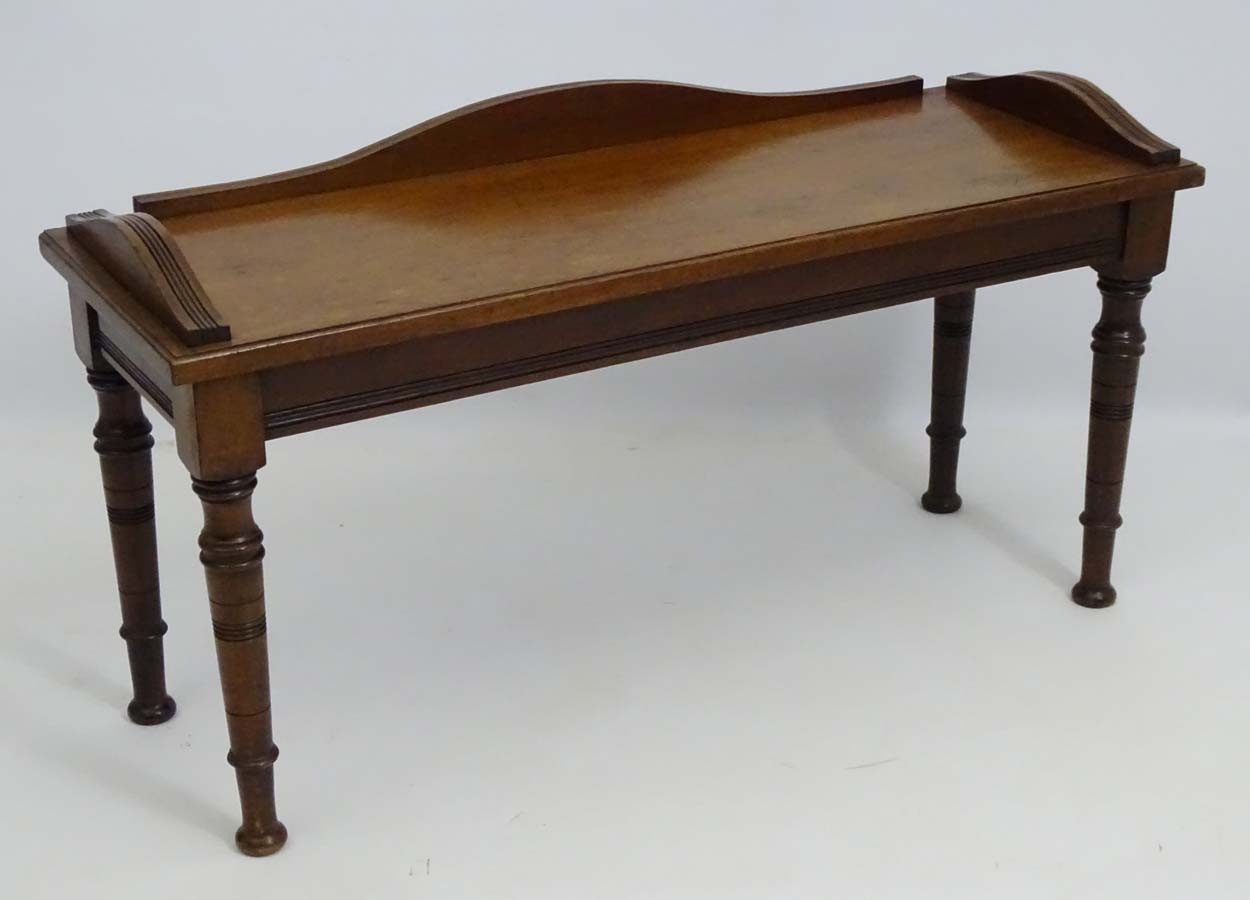 A late 19thC mahogany duet stool / hall seat with shaped upstand, - Image 3 of 5