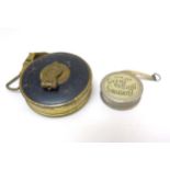 E C Simmons : ' Blue Brand ' brass tape measure together with an advertising sewing tape measure