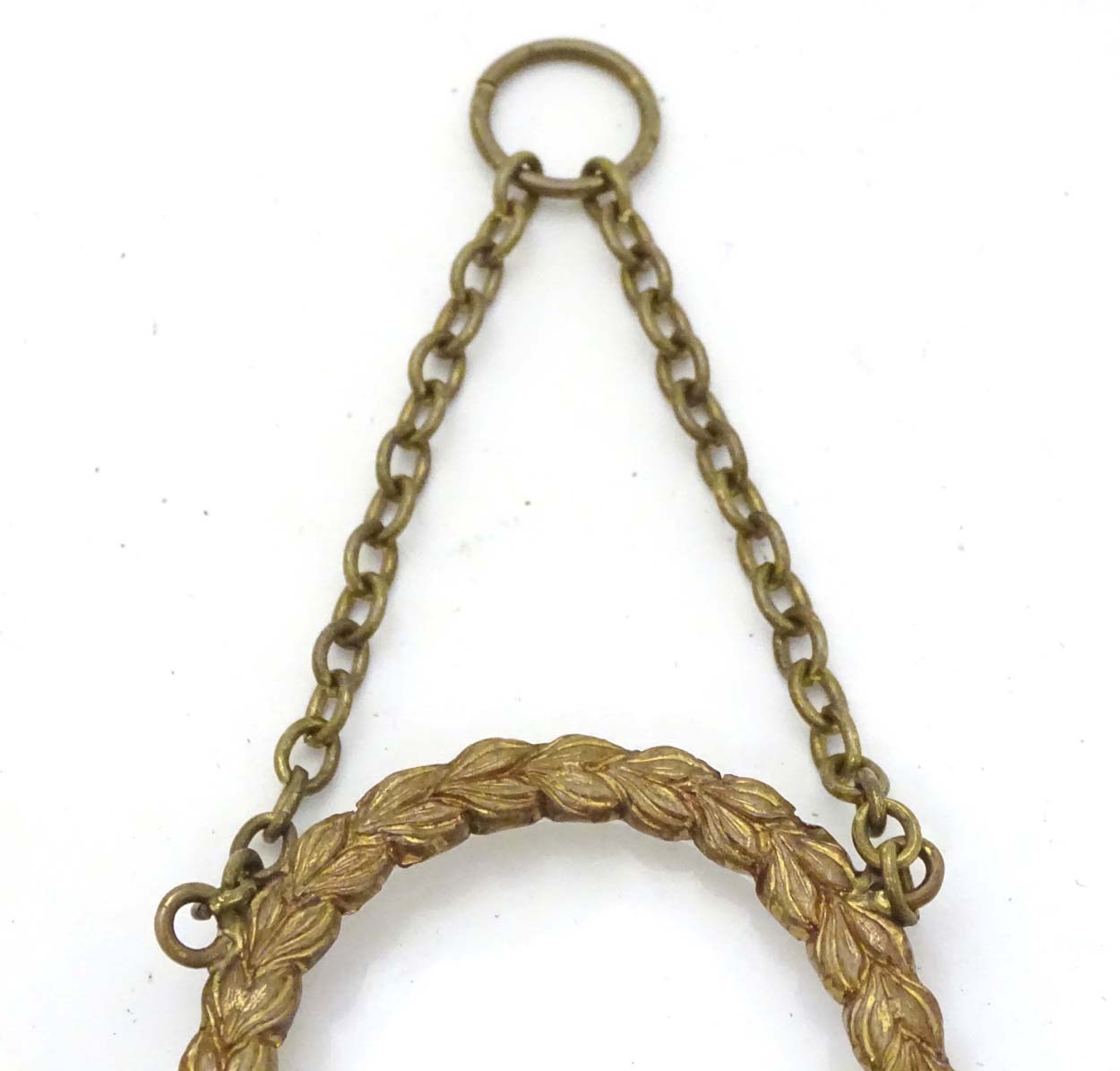 A circa 1900 small oval Victorian brass frame with oval glass and hanging chain , - Image 5 of 5