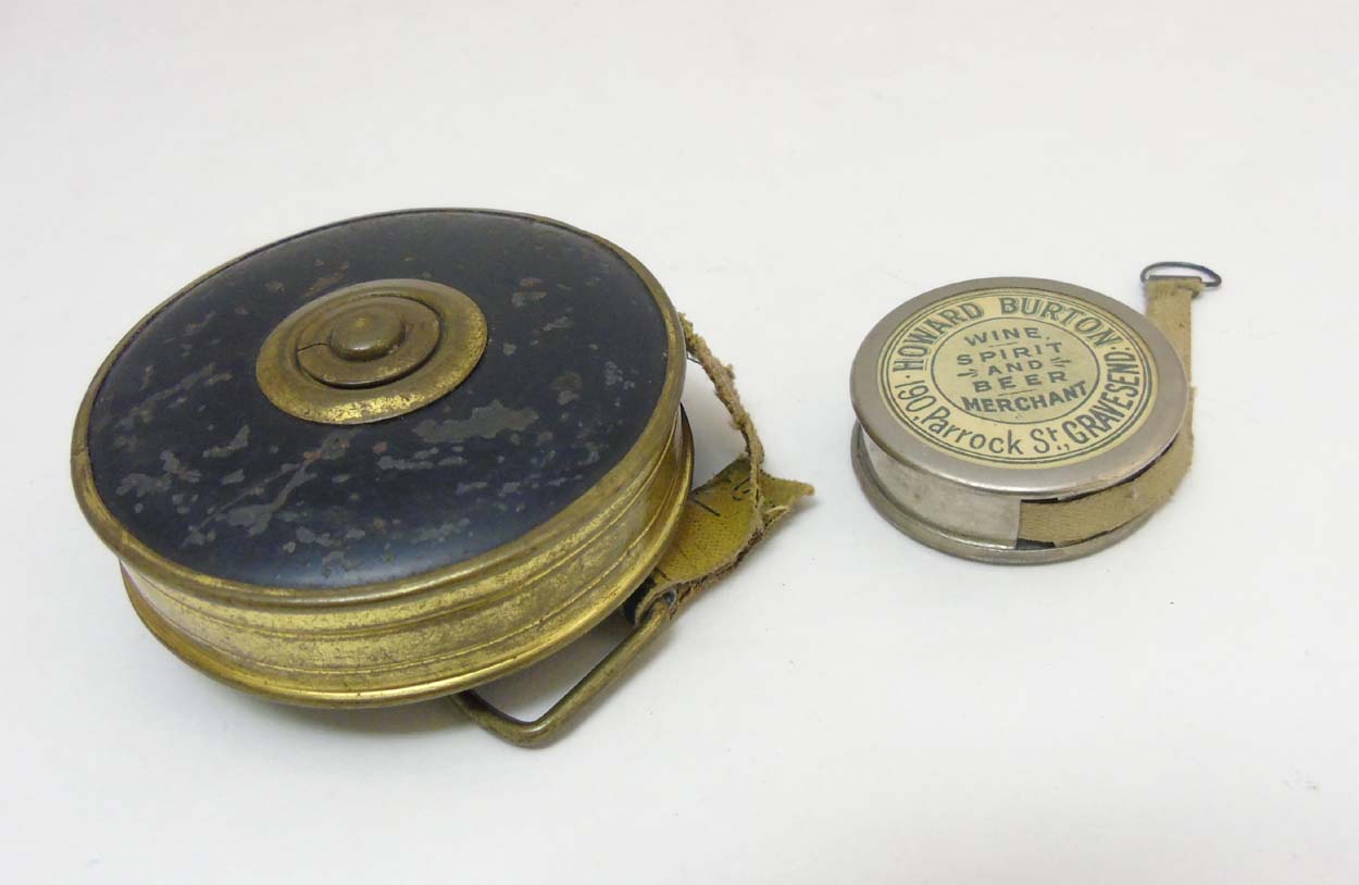 E C Simmons : ' Blue Brand ' brass tape measure together with an advertising sewing tape measure - Image 2 of 5